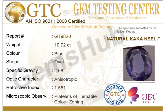 Natural Kaka Neeli Stone 10.72 ct